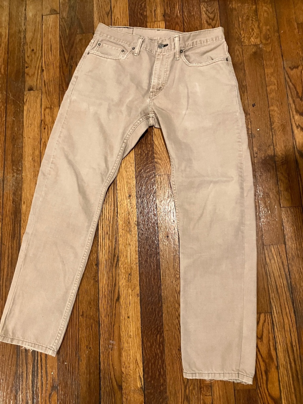 Levis 514 Jeans Mens 32x30 Beige Straight Slim Cotton Distressed Black Label